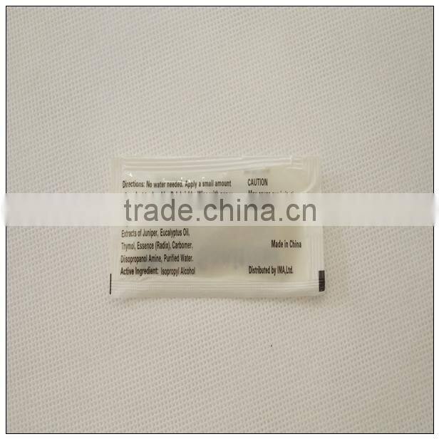 Travel small packaging of disposable hand sanitizer
