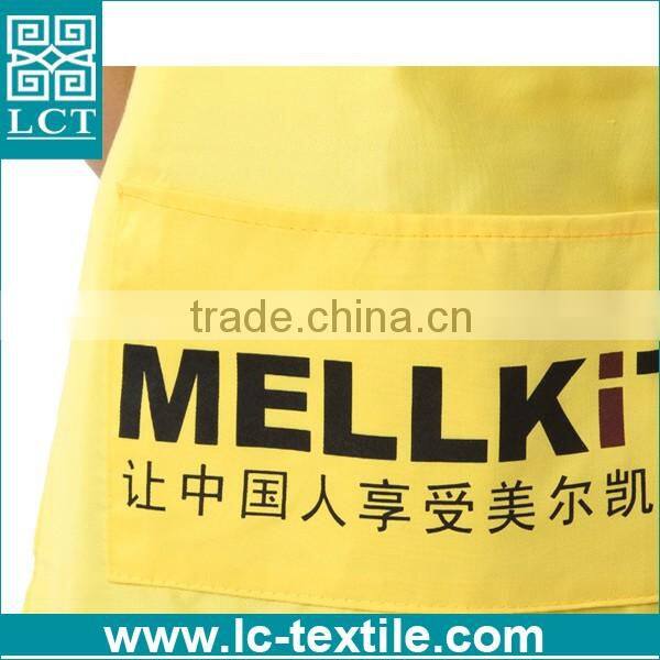 yellow color heat transfer print cheap promotional kitchen apron waterproof