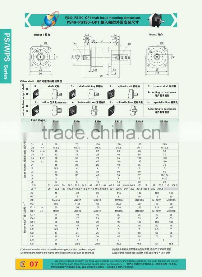 PS WPS Precision Planetary Gear Box