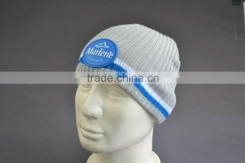Acrylic beanie hat with rubber patch logo
