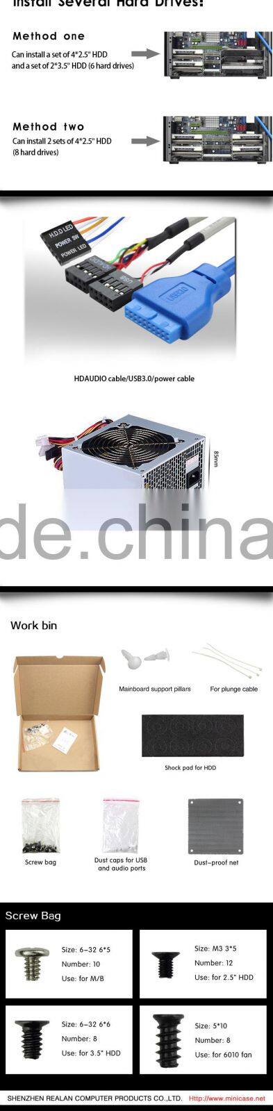 Realan high quality industrial vertical cube aluminium mini itx desktop computer pc case E-D3 (black silver red gold)