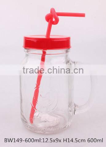 2014 new design mason jar glass jam jar with handle