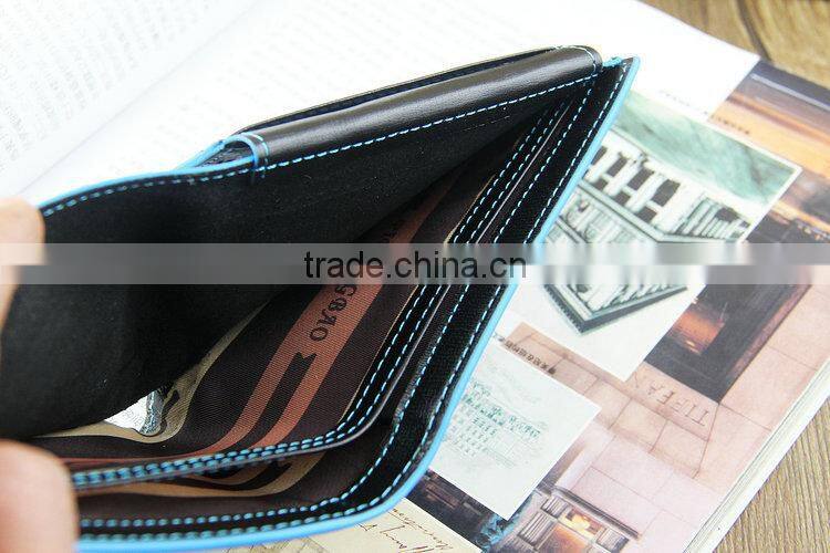 High Quality Brand Blue Edge Best Men's PU Leather Wallet Purse Credit Card Holder Bifold Wallet