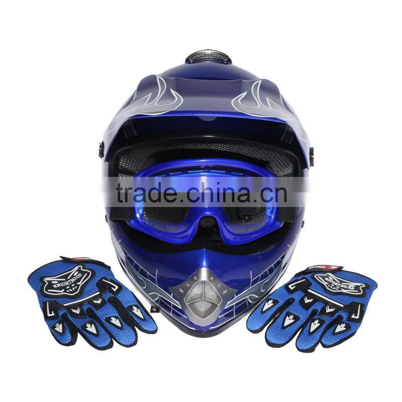Youth Blue Skull for Dirt Bike for ATV Motocross Quads Helemt Goggles+Gloves S M L