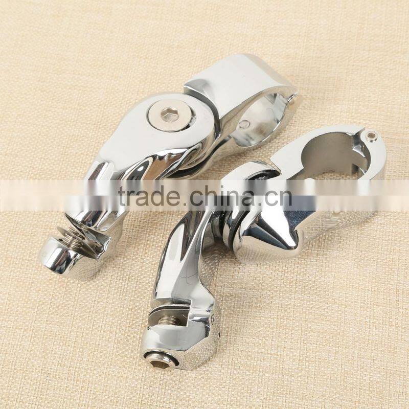 Universal 32mm 1.25" Chrome Short Angled Adjustable Highway Peg Mount Kit