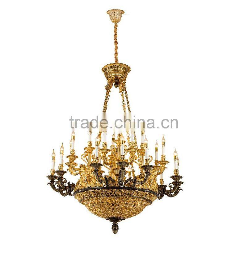 Golden Brass Rococo Style 10 Lights Chandelier/ Retro Gorgeous Bronze Pendant Lamp/ Antique Hotel Ceiling Lamp