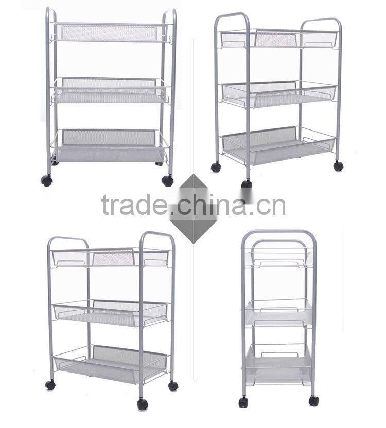 Metal Mesh Trolly Organizer Shelves Handle Portable storage rack