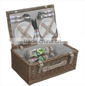 wholesale empty willow 4 person picnic basket with fabric