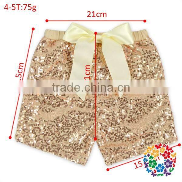 Wholesale Baby Summer Shorts Champagne Cotton Sequin Baby Girls Shorts With Bow