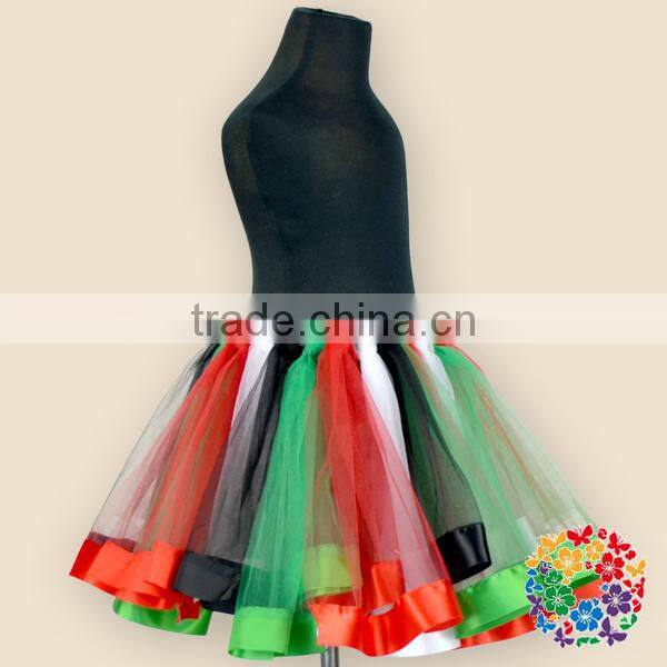 Posh Handmade Christmas Party Fluffy Red Green Black Tulle Satin Line Tutu Skirt For Baby Girls