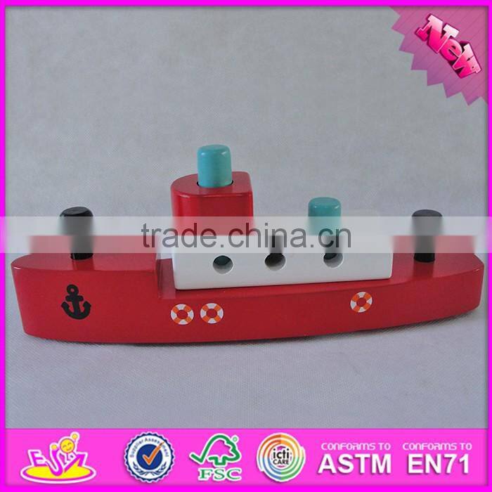 2016 new design funny wooden toy boats for toddlers W04F004