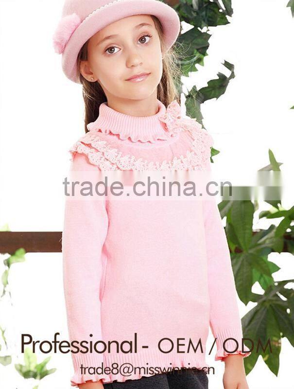 new children's fall clothes girls pullover sweater with lace turtleneck