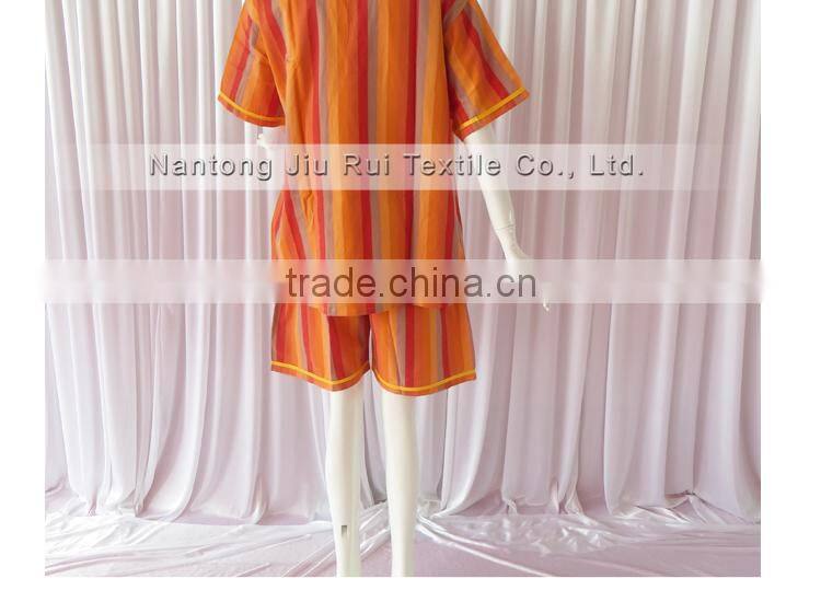 Orange/Red Stripe Sweat Steaming Clothes Elastic Waist Clothes Couples Pajamas Short Sleeve Top+Pants Pajamas for Sauna