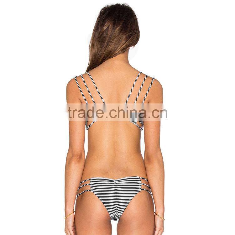 2016 hot style tape Sexy elastic black and white stripes bikini