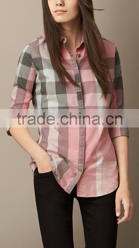 customized ladies shirt in Plus Size Shirt women fashion plaid shirt