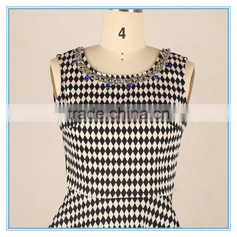 Elegant Ladies Modern Check Sleeveless Blouse Design With Jewel Neck Designs Flounce Hem