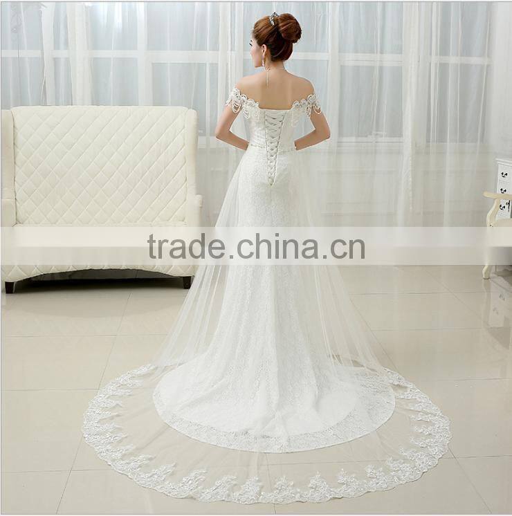 2017 Alibaba Fashion Wedding Dress New Bride Korean Boat Neck Evening Dress Fishtail Skirt Long Drag Tail
