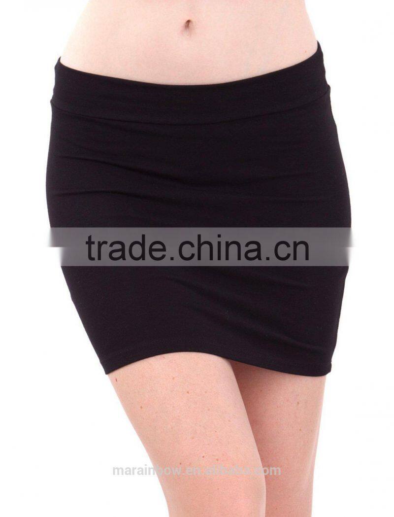 Ladies Basic Solid Color Mini Skirt made by 95 cotton,5 spandex ,wholesale with competitive price