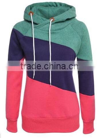 Women Long Sleeve Sport Polo Neck Hoody Contrast Color Pullover Hoodies