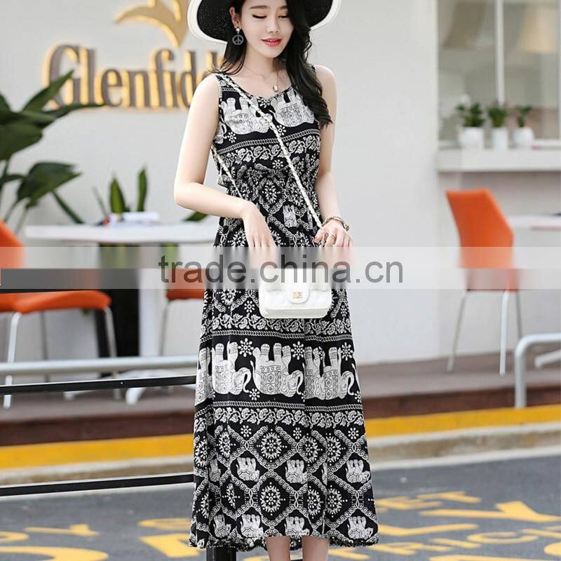 fashion girl's Summer folral printed chiffon Dress Boho Maxi Beach Dress