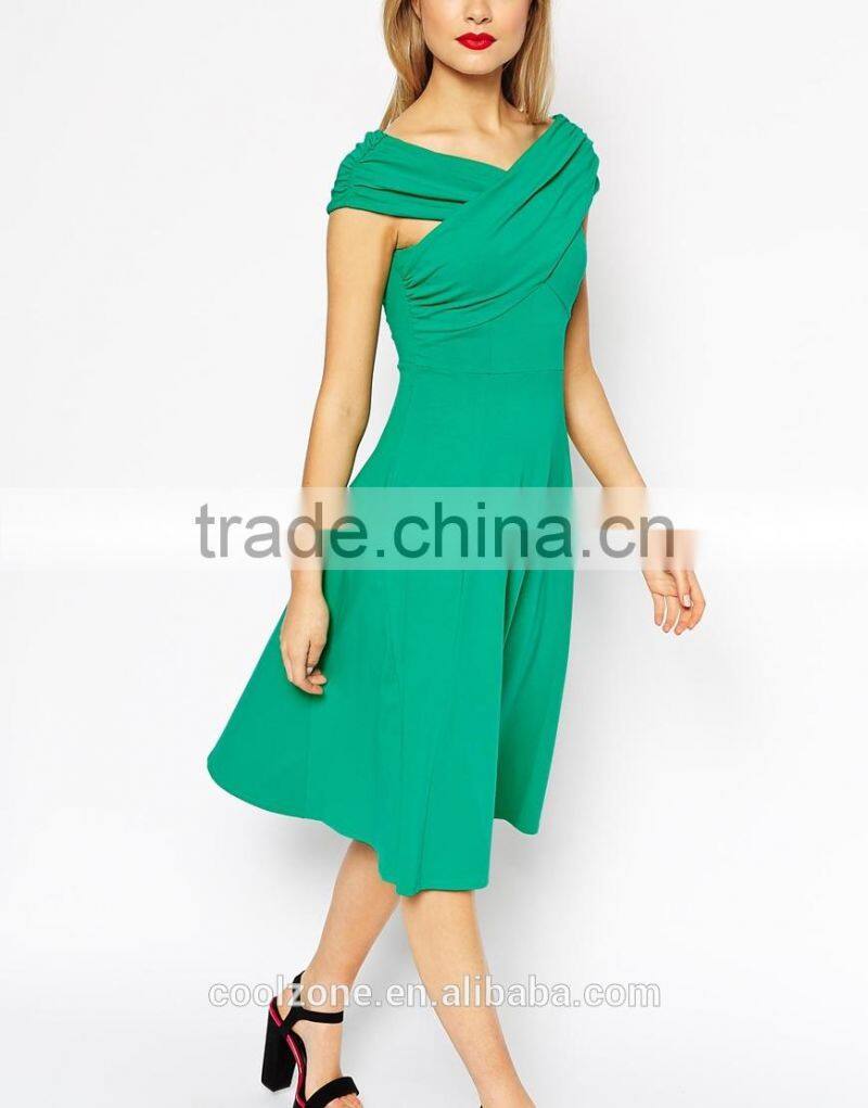 Sexy cross shoulder skater design middle aged women fashion dress