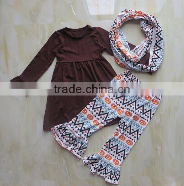 YW-070 boutique baby halloween clothes suit dress/pumpkin ruffle pants and neckerchief/scarf cheap china wholesale clothing