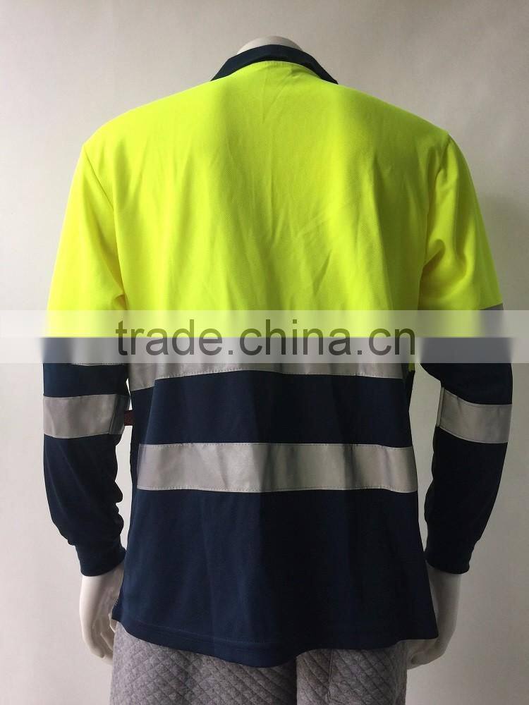 Low price two-tone polyester 3M reflective tape safety Europe ENISO 20471 security polo shirt