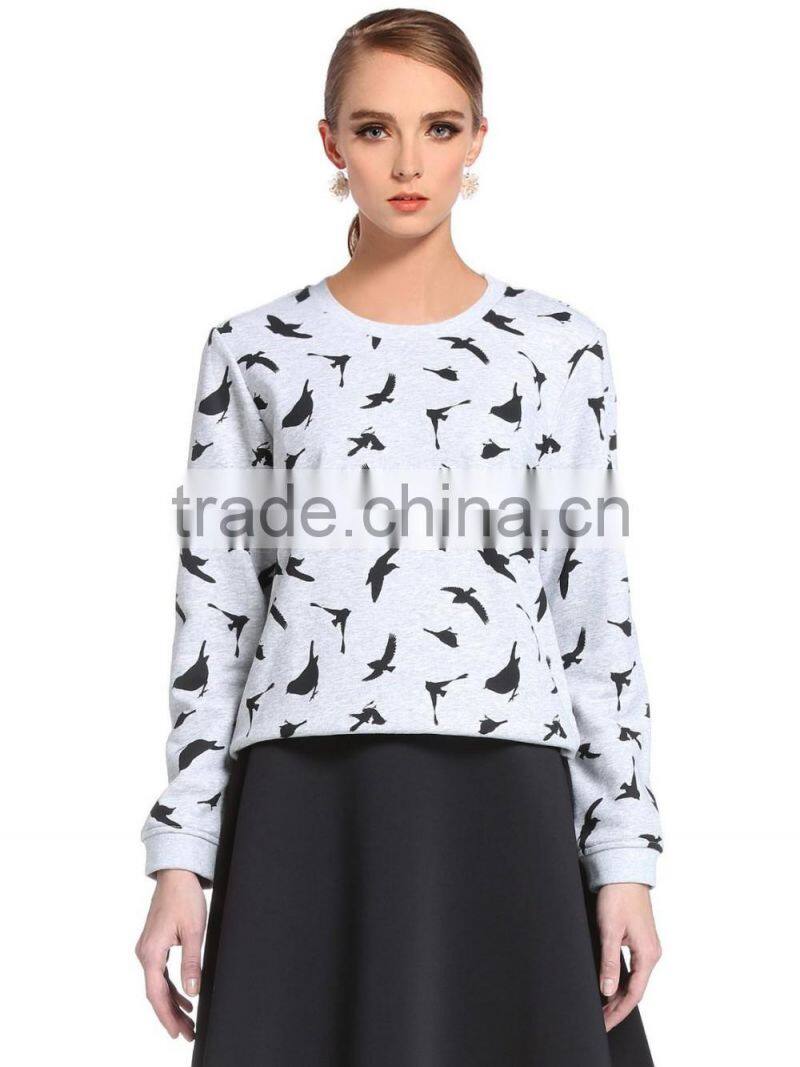 100 cotton full printing jersey crewneck women's hoodies & sweatshirts