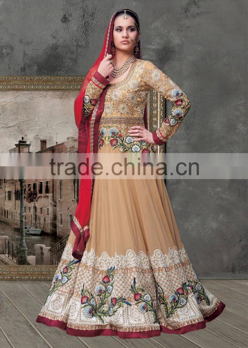 Yellow color on brown with purple color on embroidery heavy design jacket long Anarkali Designer Semi Stitch Salwar Kameez