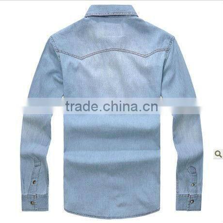 new fashion style slim fit dress denim shirts for men with two pockets and long sleeves