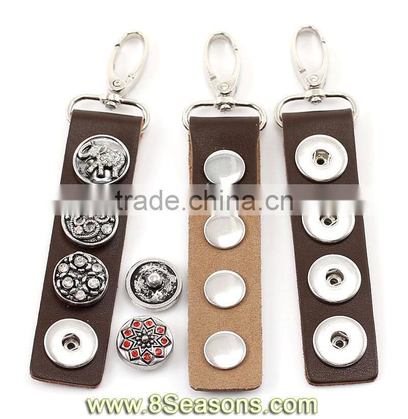 Real Leather Copper Key Chain Coffee W/Lobster Clasp Fit Snap Button,Fashion