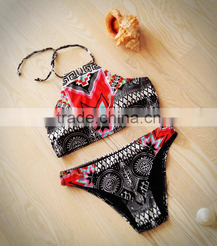 pineapple double side swimwear bikini/ mzyg halter bikini swimwear/ fancy bikini set swimwear beachwear