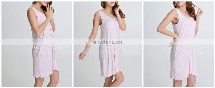 Ladies 95%Bamboo 5%Spandex Sleeveless Melange Color Nightwear Padded Pajamas