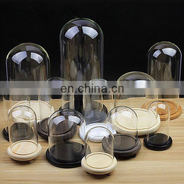 Glass Display Cloche Bell Jar Dome Flower Immortal Preservation Vase Wooden Base