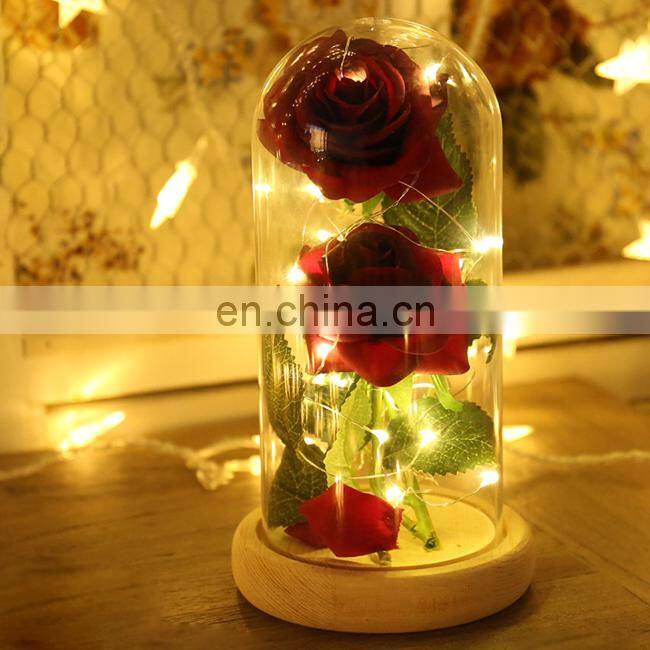 Factory Direct Supply Preserved Rose Flowers in Glass with Led