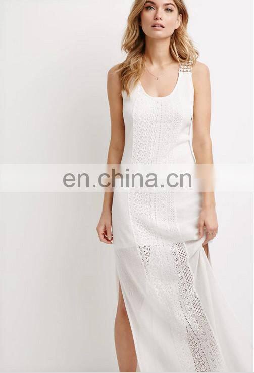 OEM service guangzhou garment manufacturer fashion lady lace-paneled knit maxi dress