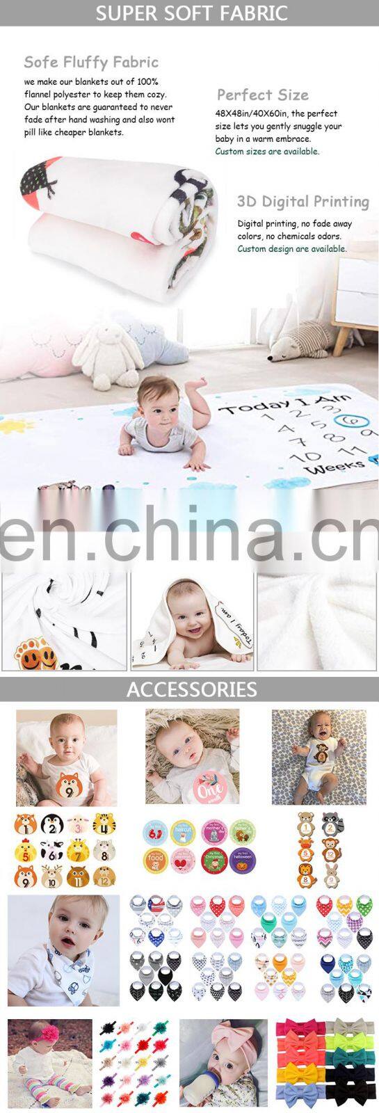 Premium Soft Fleece Monthly Milestone Blanket Personalized Baby Blanket for Newborn Baby Shower Photography Infant Blanket