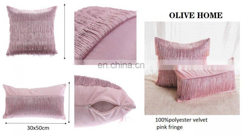 Luxury Modern 100%Polyester Velvet Pillow Cushion with Fringe Tassels for home deco