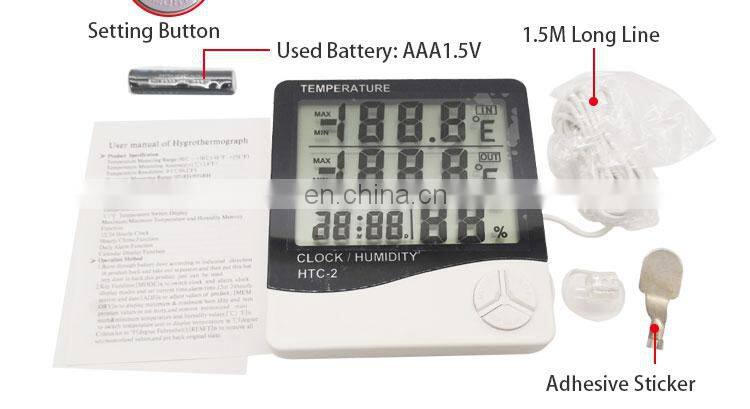 Display Date Time Alarm Clock LCD Digital Indoor Outdoor Temperature Humidity Meter
