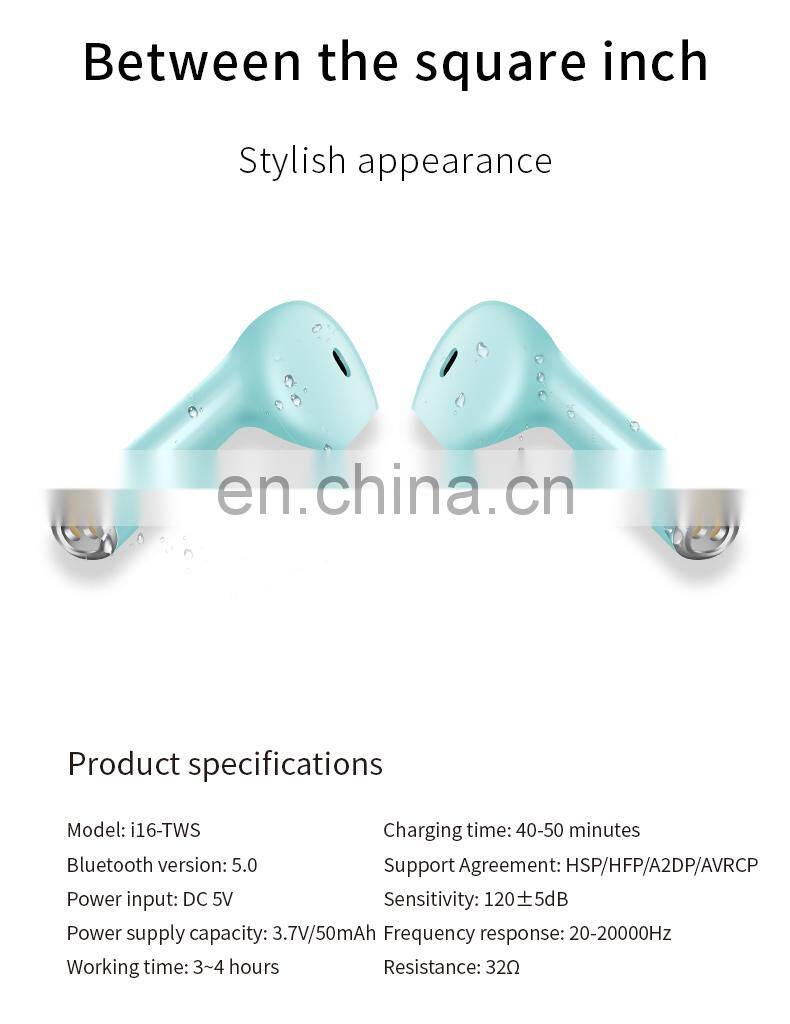 Hot selling newly noise cancelling twins touch i16 V5.0 TWS stereo earbuds with charging case by Best Selling Quality