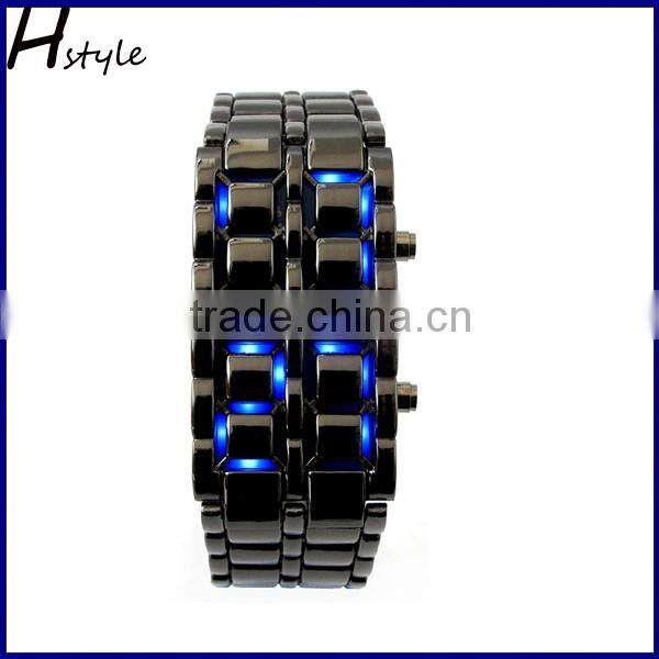 Men's Lava Black Stainless Steel Bracelet Watch Black and Red LED Digital Watch WP002