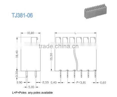 termin Block 3.81mm Pitch PCB Spring Screwless Terminal block 16 - 20 AWG 300V 10A , 2P - 28P