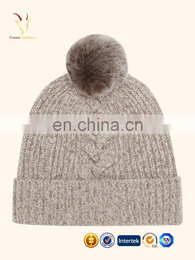 Cashmere 100% Cable Knit Beanie Hat Pom Pom Girl Hat Wholesale