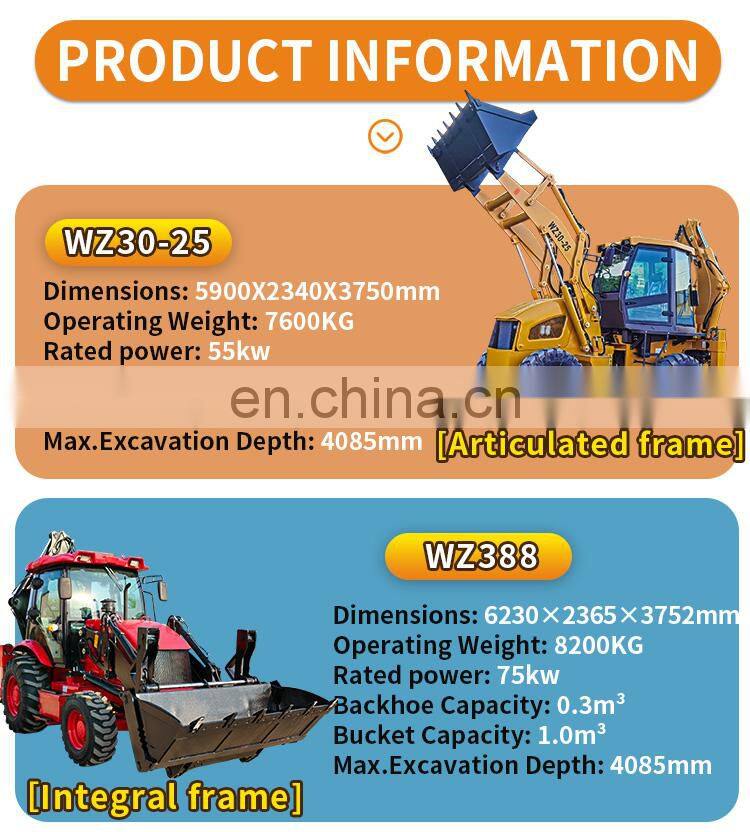 8 ton Excavator Loader 1.1 m3 bucket Capacity WZ30-25 china made Wheel Backhoe Excavating Loader Price