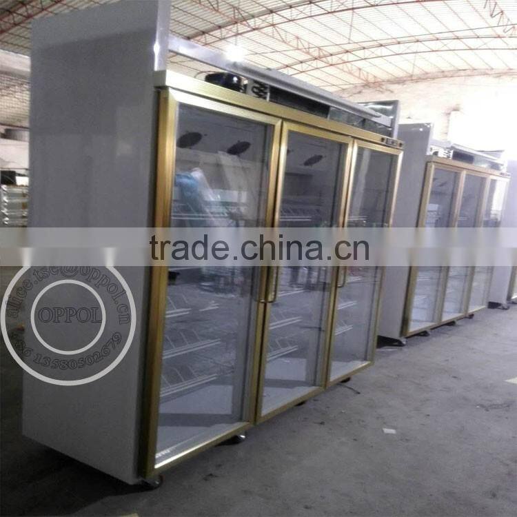 OP-A411 Large Capacity Supermarket Three Glass Doors Fridge with Wheels