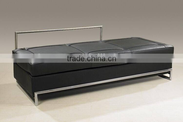 Replica european famous design stainless steel comfortable Italian genuine leather black color Eileen Gray Daybed