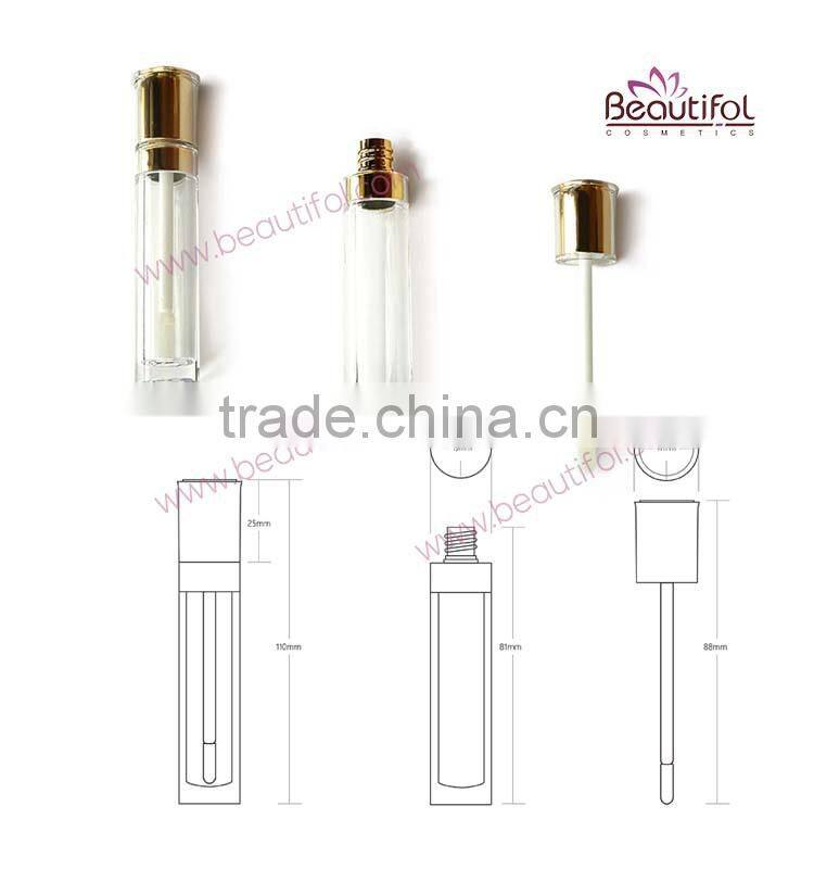 High end lip gloss tube with brush, empty clear cosmetic packaging lip gloss containers