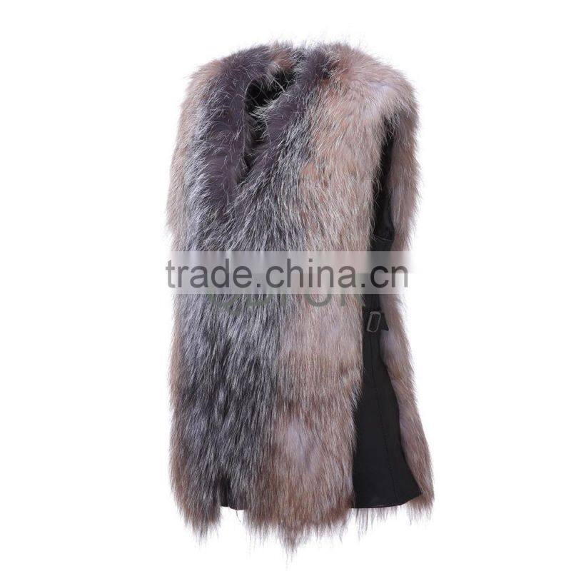 Plus Size Women Winter Real Golden Island Fox Fur with Sheep Fur Vest D001