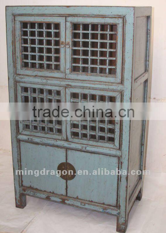 Chinese antique furniture blue pine wood six door cupboard