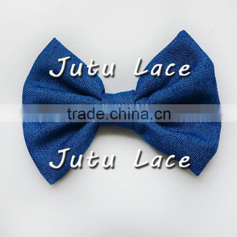 Independence Pretty decorative bows , cheap handmade high quality customize denim bowknots wholesale hair clips headband bow-tie